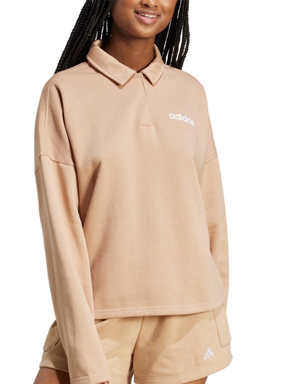 Adidas Women's Warm Sandstone Polo Sweatshirt with Logo Size XL
